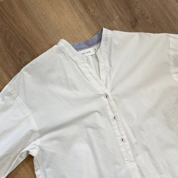 Mer-Sea Essential Collar Shirt Dress White Casual Midi Long Sleeve Small/Medium - Picture 7 of 10